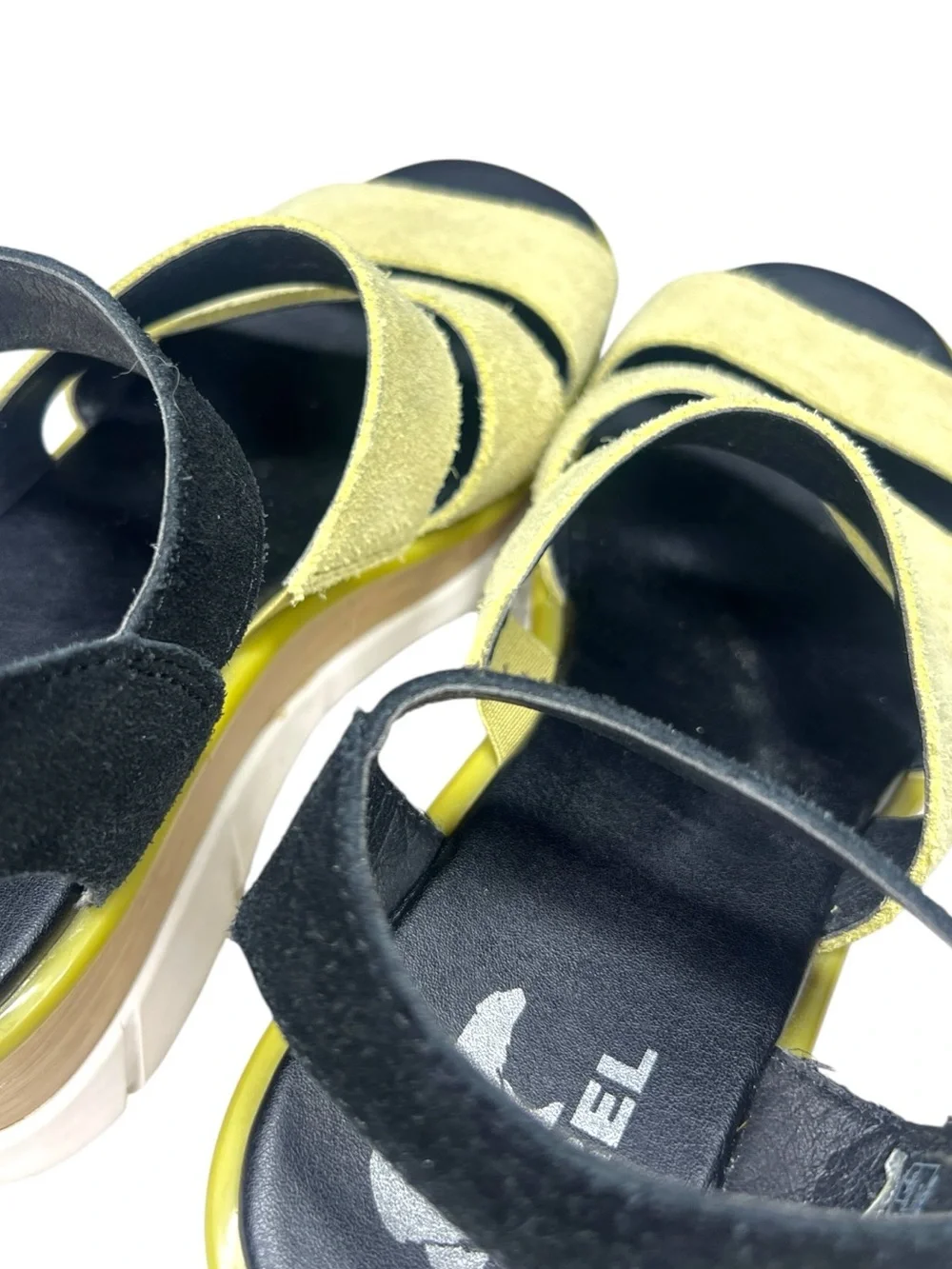 SOREL Joanie III Slingback Strappy Wedge Sandals Black Leather Platform Womens 7